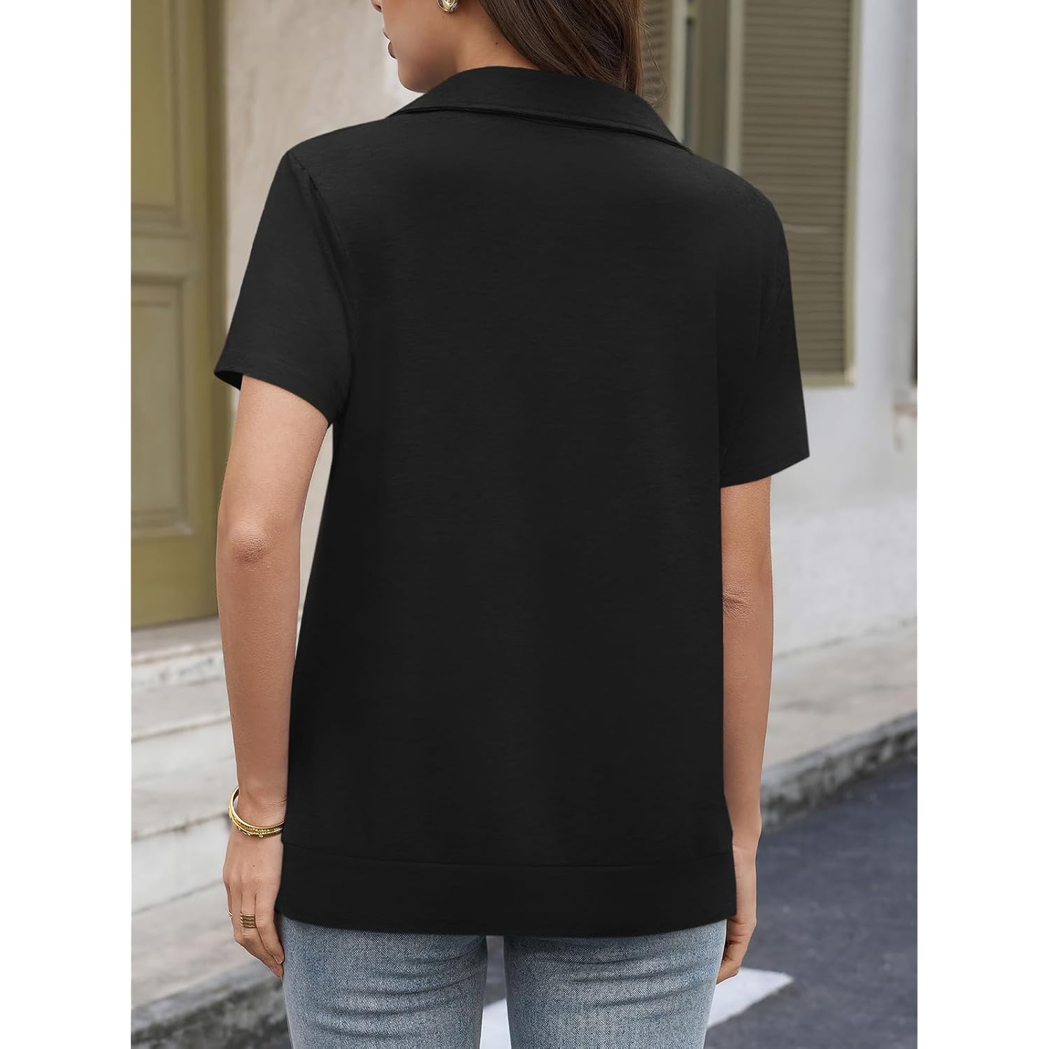 Short Sleeve Polo Shirts for Women Tennis Golf Shirt Business Casual Loose Collared V Neck Top Blouses