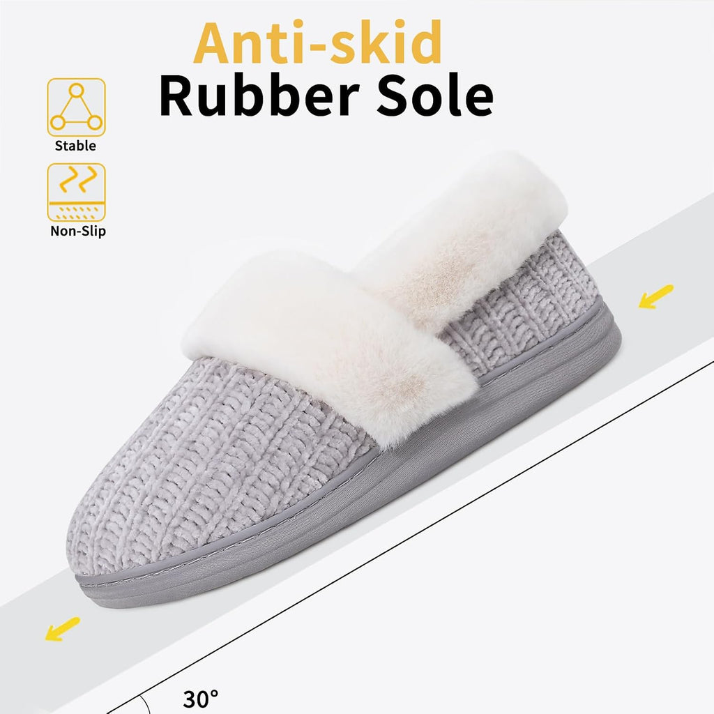 Evshine Women'S Fuzzy Memory Foam Slippers, Closed Back Knit Bedroom Slippers, Slip-On Warm House Shoes For Indoor & Outdoor Comfort