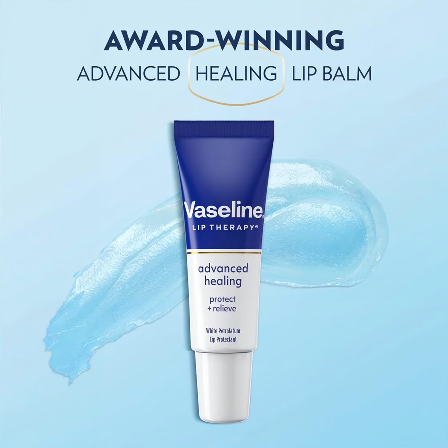 Vaseline Lip Therapy Advanced Healing 3-Pack – White Petroleum Moisturizing Lip Balm For Extremely Dry Lips, 0.35 Oz Ea
