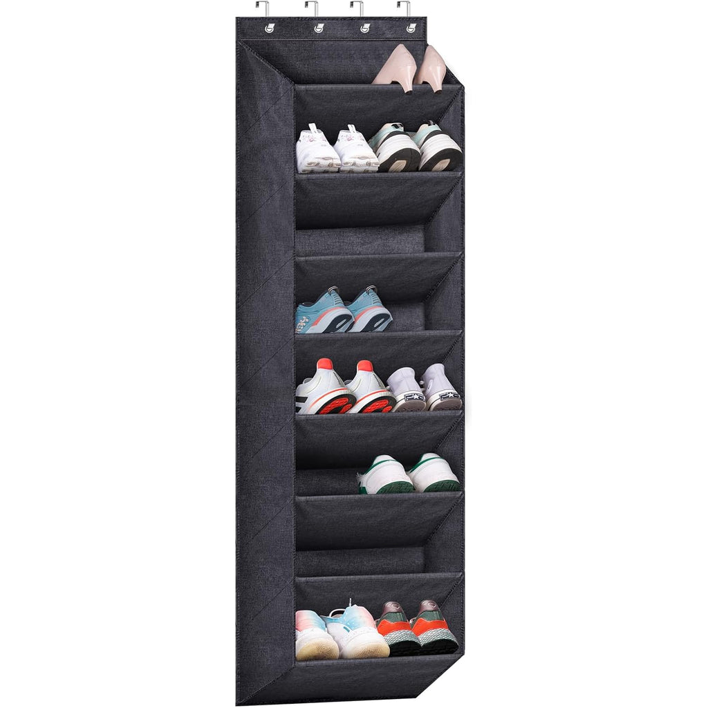 Sleeping Lamb Over The Door Shoe Organizer For Closet With Large Deep Pockets, Narrow Shoe Rack For Door Hanging Boots Storage, Black