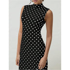 Milumia Women'S Polka Dots Maxi Tank Dress Vintage Mock Neck Sleeveless Elegant Long Dresses