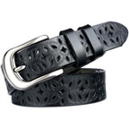 Womens-Hollow Flower Genuine-Leather-Belts - 1.2" Wide Plus Size Soft Leather Belt for Jeans Dresses Pants