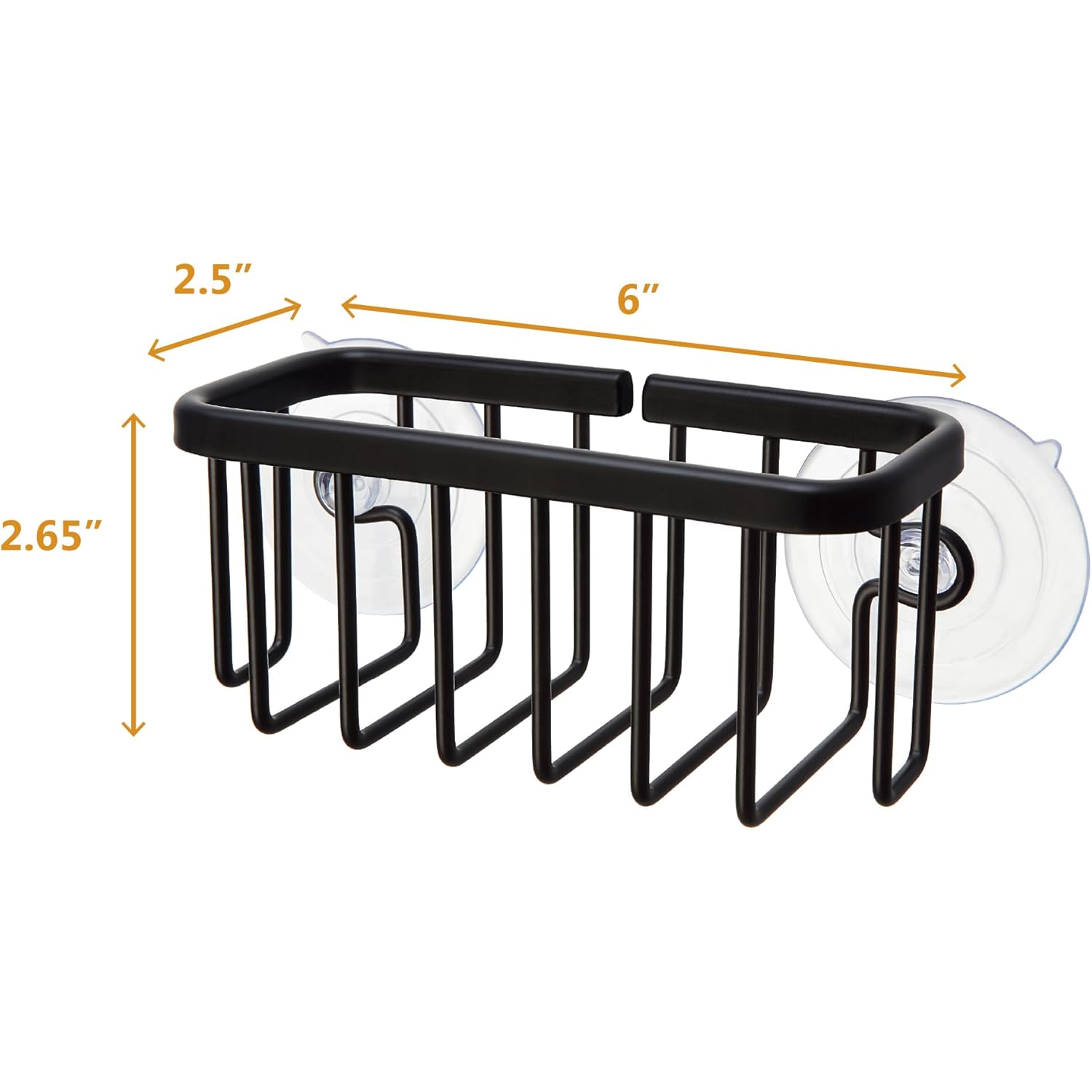 SunnyPoint NeverRust Kitchen & Bathroom Sink Caddy for Sponges, Scrubbers, Soap, 6" x 2.5" x 2.65", with Adhesive Mount - Additional Suction Cup Included –Aluminum (Black)
