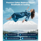 Fracho Cotton Mattress Topper Queen Size, Extra Thick Pillow Top Mattress Pad Cover With Breathable Pure Cotton Surface, Cooling Plush Bed Topper For Back Support, 8-21" Elastic Deep Pocket, White