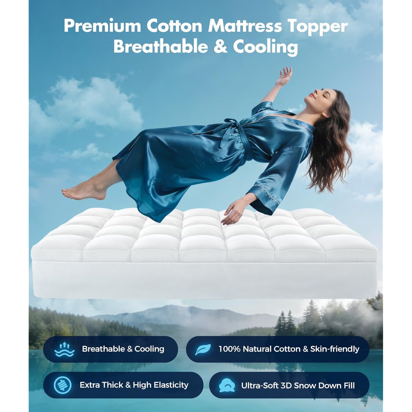 Fracho Cotton Mattress Topper Queen Size, Extra Thick Pillow Top Mattress Pad Cover With Breathable Pure Cotton Surface, Cooling Plush Bed Topper For Back Support, 8-21" Elastic Deep Pocket, White