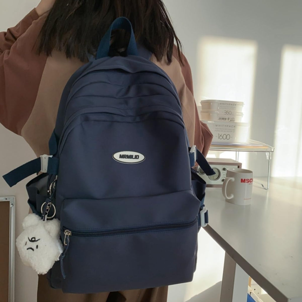 Vttdb Kawaii Backpack With Cute Accessories Casual Aesthetic Daypack Simple Laptop Bag Waterproof Travel Rucksack For Women (Dark Blue)