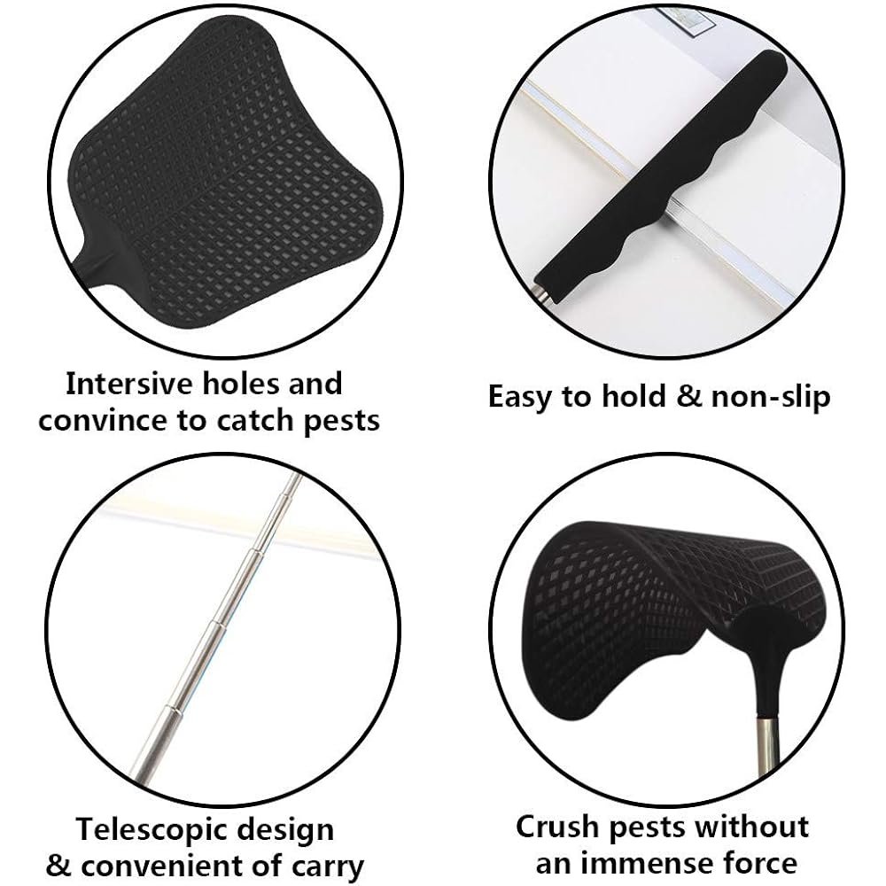 Telescopic Fly Swatters, Durable Plastic Fly Swatter Heavy Duty Set, Flyswatter With Stainless Steel Handle For Indoor/Outdoor/Classroom (2 Pack)