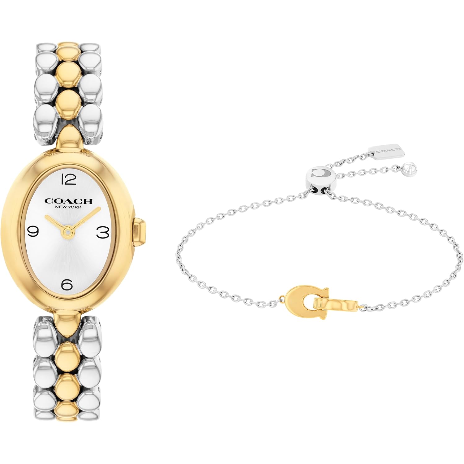 Coach Sammy Women'S 2H Quartz Watch Gift Set With Matching Adjustable Jewelry Bracelet - Oval Case - Minimalist Style - Gift For Her - 22.5Mm
