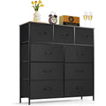 9-Drawer Dresser For Bedroom, Anti-Tip Tall Storage Organizer | Chest Of Drawers With Wooden Top And Metal Frame Fabric Bins For Closet, Living Room, Hallway, Entryway, Black