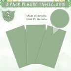 3Pack Sage Green Plastic Tablecloths for Rectangle Tables, Light Green Disposable Tablecloth, Waterproof Sage Green Table Cover for Birthday Bridal Wedding Baby Shower Party Decorations, 54 X 108Inch