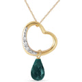 Galaxy Gold GG 14k Gold Open Heart with Genuine Diamond and Emerald Pendant Necklace