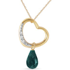Galaxy Gold GG 14k Gold Open Heart with Genuine Diamond and Emerald Pendant Necklace