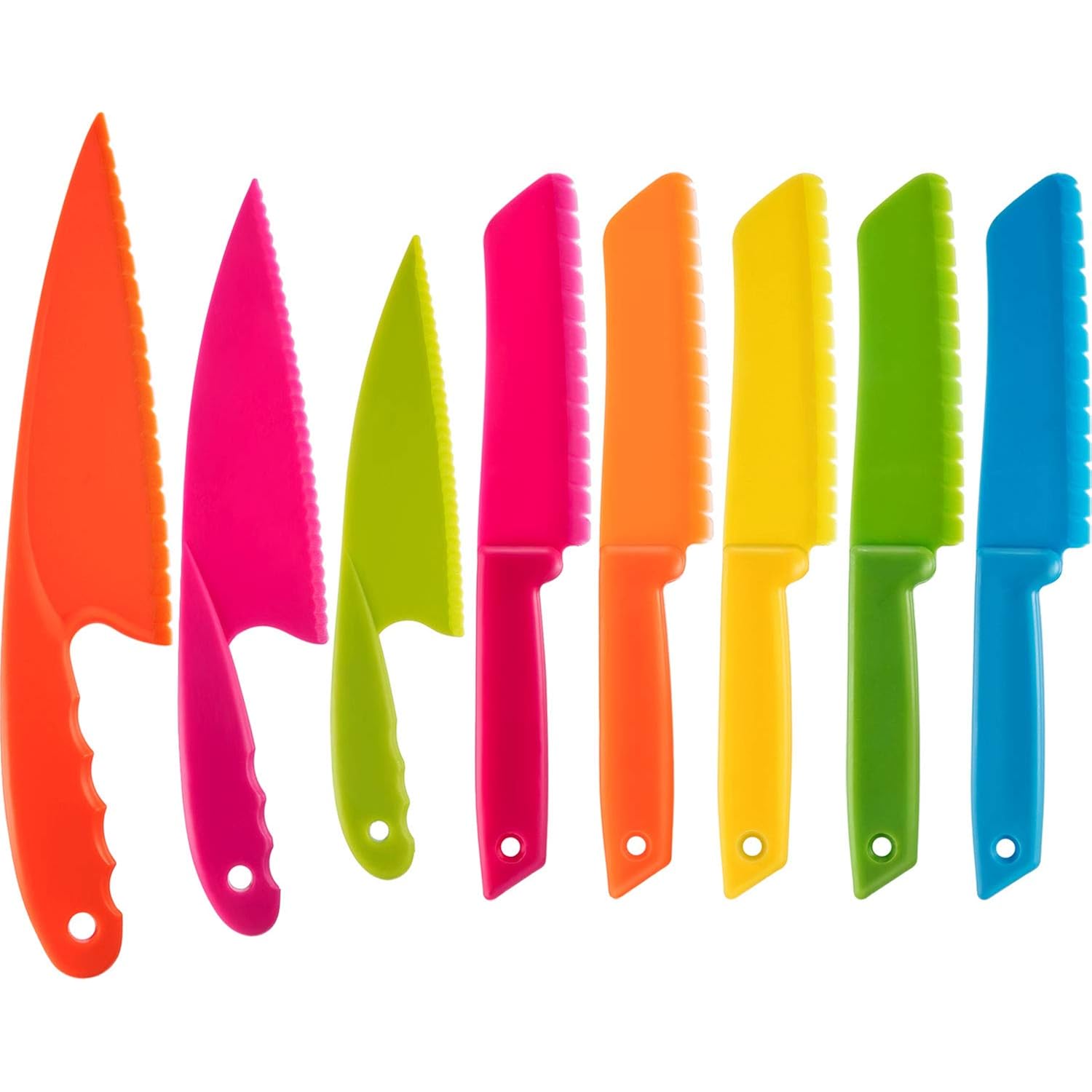 Jovitec 8 Pcs Kid Cooking Kitchen Knife Set, Plastic Serrated Edges Children'S Safe Chef Nylon Knives For Cutting Fruit Bread Cake Salad Lettuce Kids Cooking Supply(Multi Colors Square Knife)