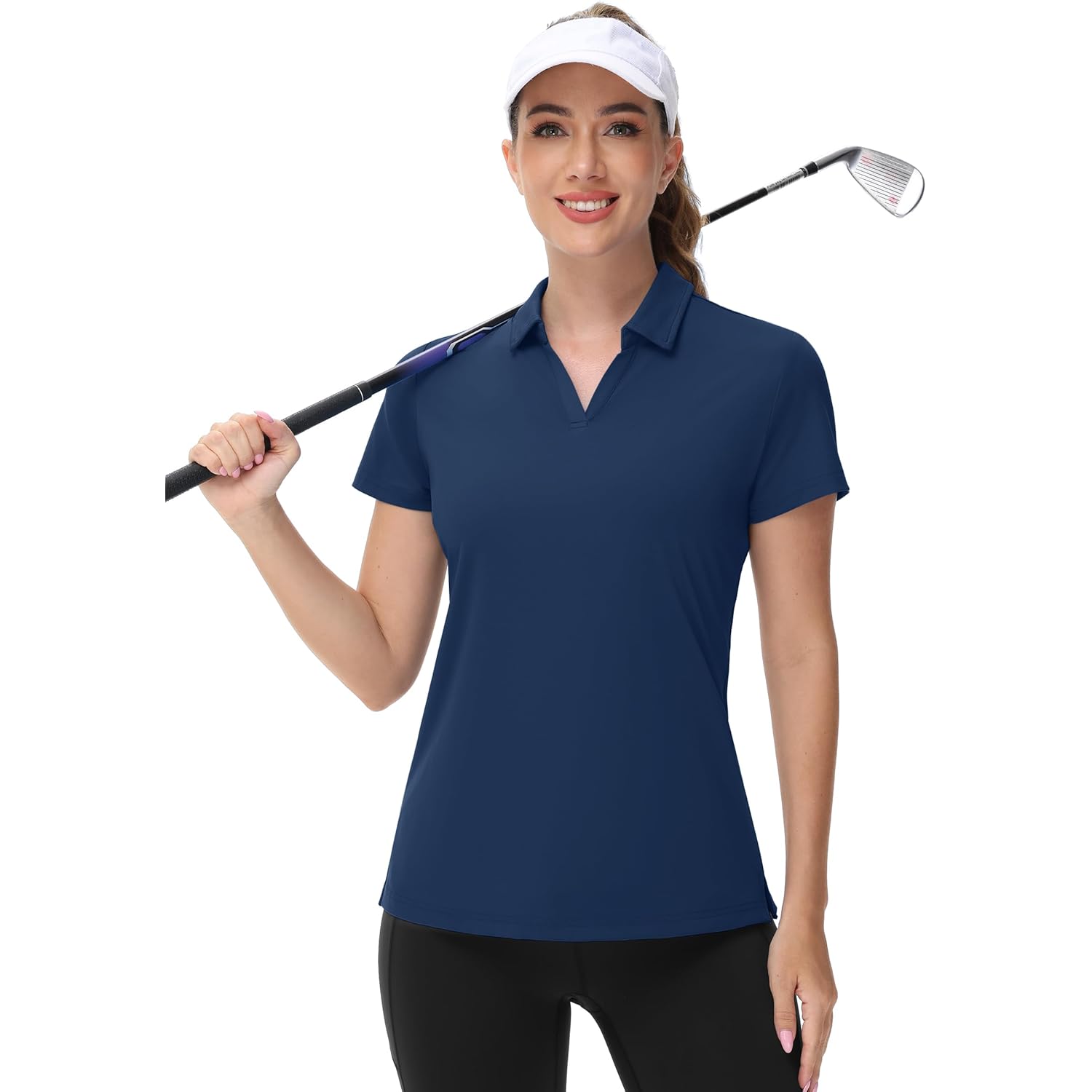 Women's V-Neck Polo Shirts UPF 50+ Short Sleeve Sun Protection Quick Dry Golf Polos Collared Shirt