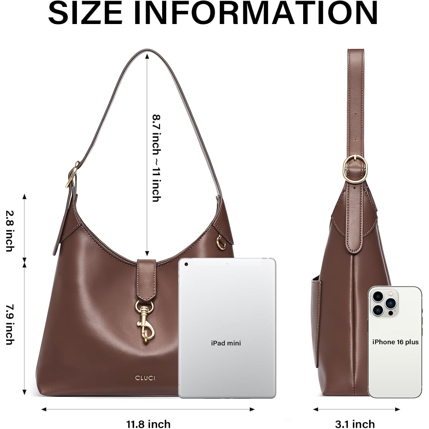 Cluci Womens Purses And Handbags, Soft Vegan Leather Hobo Bags With Adjustable Strap, Lightweight Slouchy Shoulder Bag