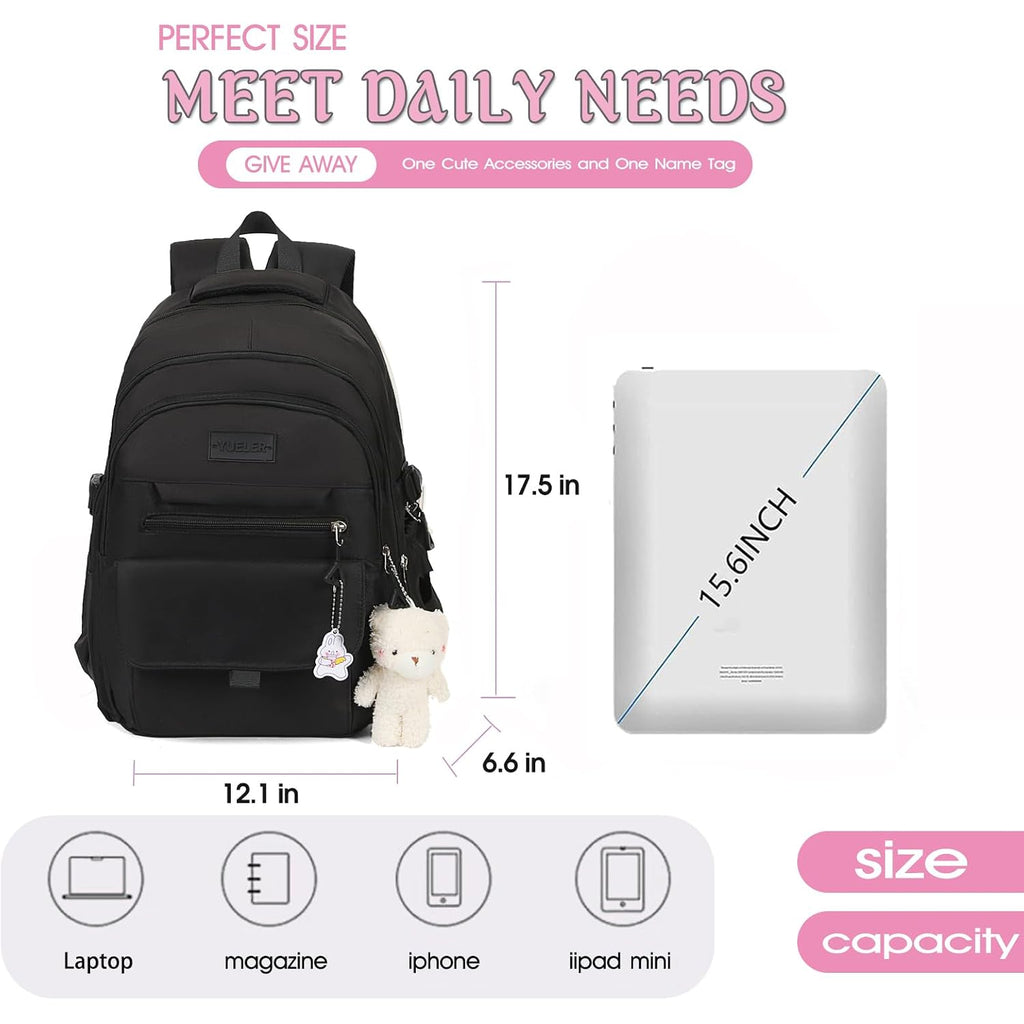 Girls Backpack For College High Middle School, Cute Teen Bookbag | Aesthetic Backpacks For Student Women With Accessories