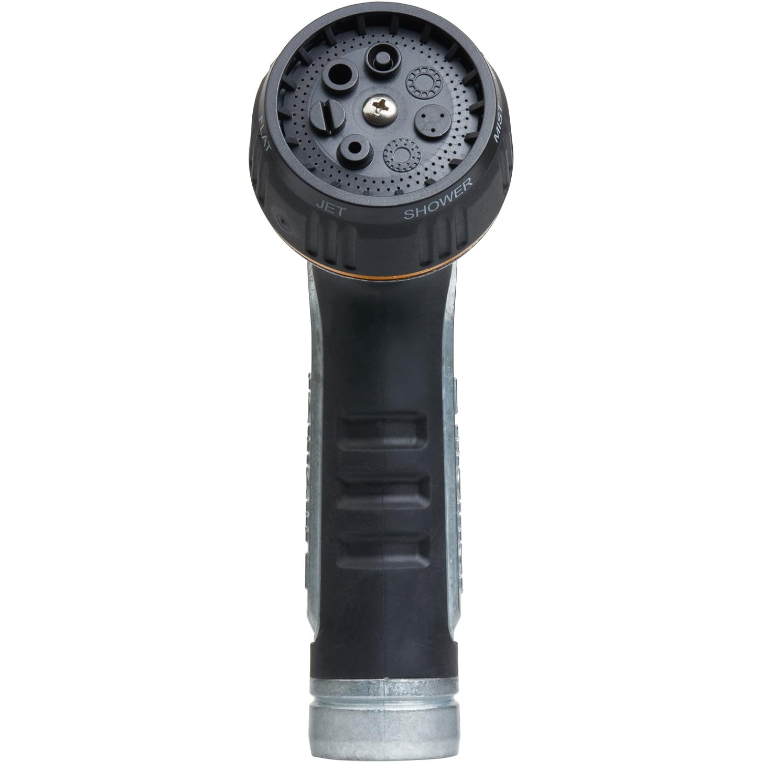 Melnor 65020-Amz Metal Multi-Pattern Hose Nozzle With Rear Trigger Grip, 7 Spray Patterns, Heavy-Duty Metal Construction, Quick Connect Adapter, Black, Orange