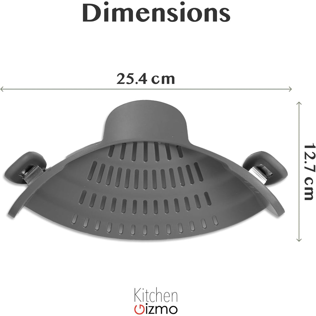 Kitchen Gizmo Snap N' Strain - Silicone Pasta Strainer Clip-On For Pots And Pans - Heat Resistant Colander For Vegetables And Noodles - Kitchen Gadgets For Cooking - Space-Saving Design - Gray