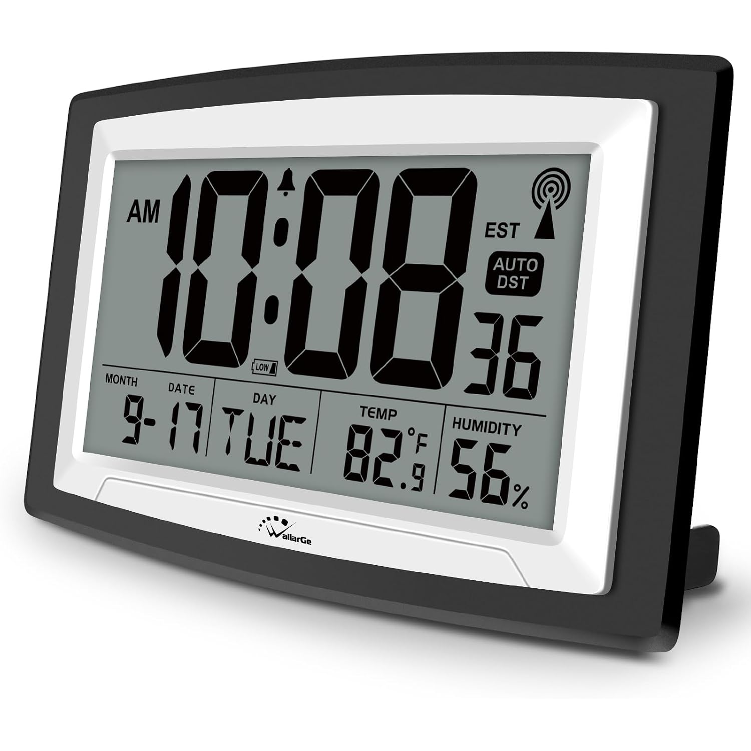 Atomic Clock With Indoor Temperature And Humidity, 12.5 Inch Self-Setting Digital Wall Clock Or Desk Clock, Battery Operated Digital Clock Large Display For Seniors, Auto Dst