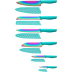 Marco Almond Kitchen Knife Set, Kya37 12-Piece Rainbow Titanium Stainless Steel Boxed Knives Set For Kitchen With Covers, 6 Knives With 6 Blade Guards