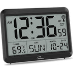 Atomic Digital Wall Clock Battery Operated, Self-Setting, Large Display With Temperature, Date, Day Of The Week, Silent Wall Mount Digital Clock, 4 Time Zones, Dst