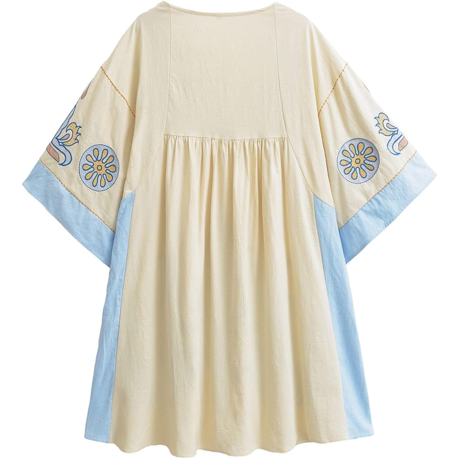 Joiemont Womens Oversized Embroidered Dress With V-Neck And 3/4 Sleeves Vintage Embroidery Babydoll Dress