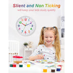Silent Kids Wall Clock – Non-Ticking, Battery-Powered, Ideal For Teaching Time And Stylish Décor In Any Room - 8 Inch