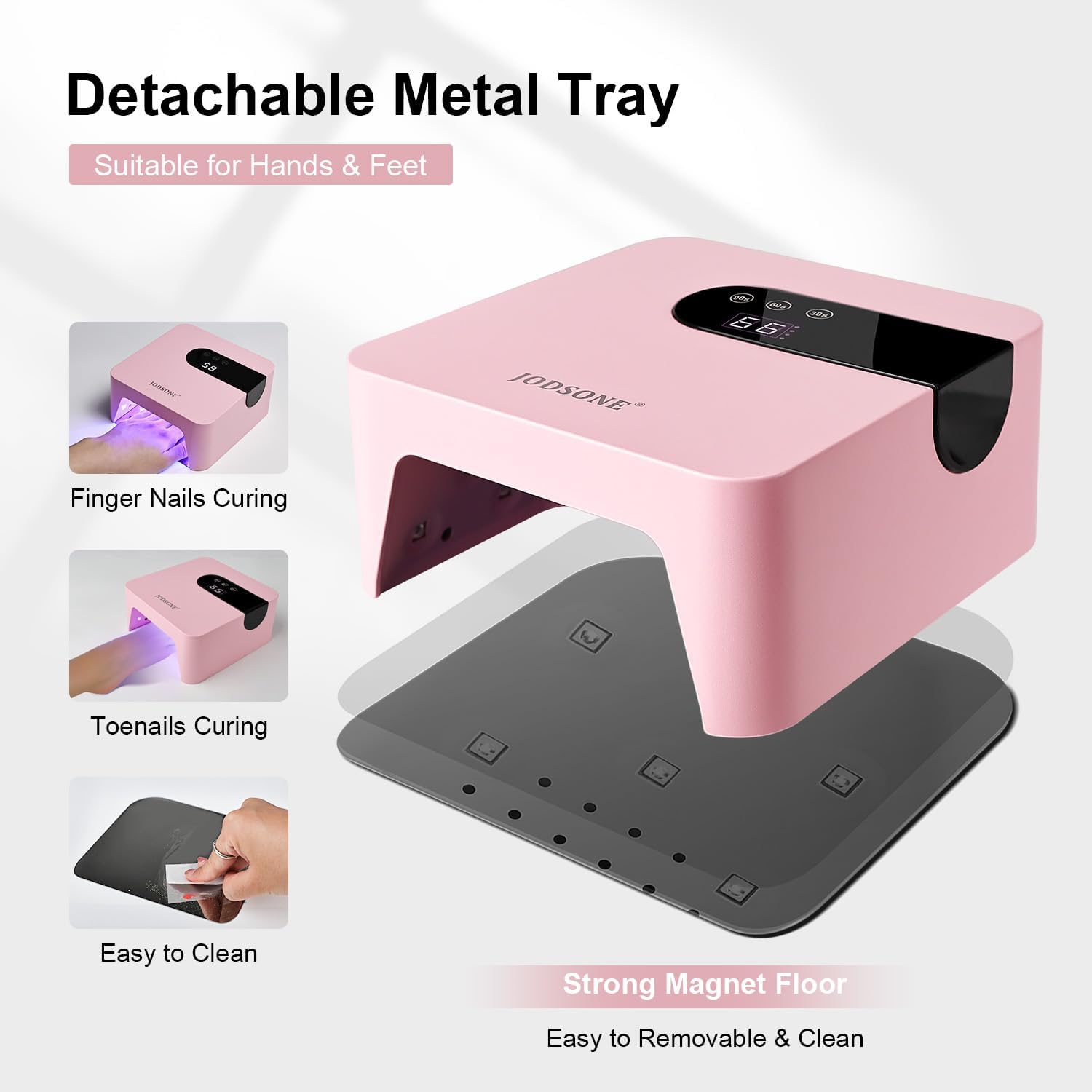 JODSONE U V Nail Lamp Rechargeable Portable with 3 Timers and LCD Display Screen for Cordless Nail Dryer Gel Pink
