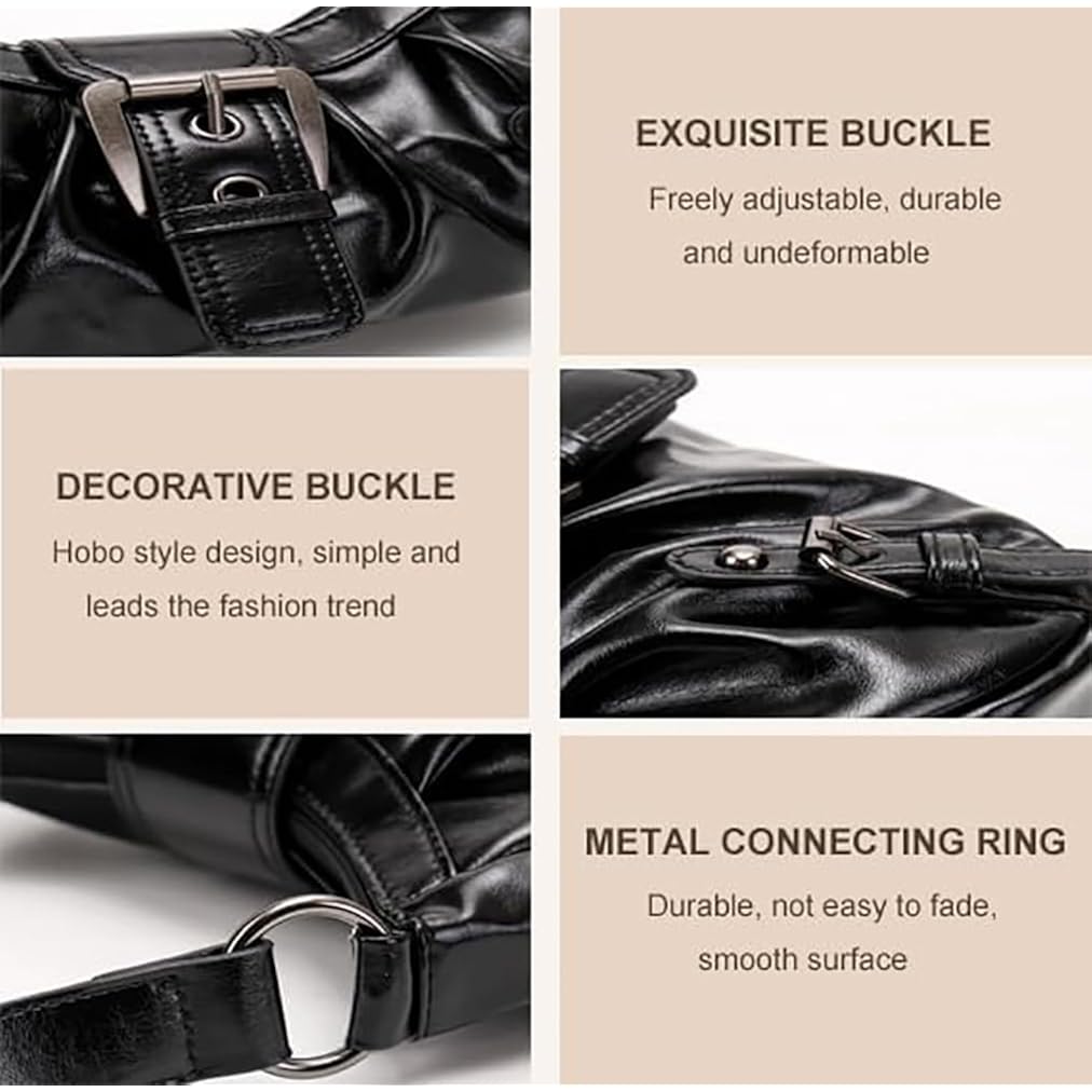 Y2K Trendy Purse For Women, Leather Buckle Punk Hobo Clutch Purses Bags For Ladies Top Handle Shoulder Bag