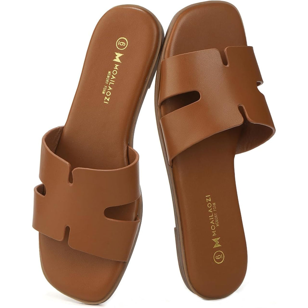 Women'S Dressy Flat Sandals, Slip On Slide With Comfortable Memory Foam Support, Summer Beach Slide