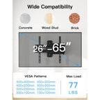 Pipishell Full Motion TV Wall Mount for Most 26-65 inch Flat & Curved TVs up to 77 lbs, Adjustable Bracket Height, Corner TV Mount with Single Articulating Arm, Max VESA 400x400mm, PIMF9