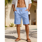 Men'S Cotton Linen Shorts Casual Elastic Waist Drawstring Summer Beach Vacation Shorts With Pockets