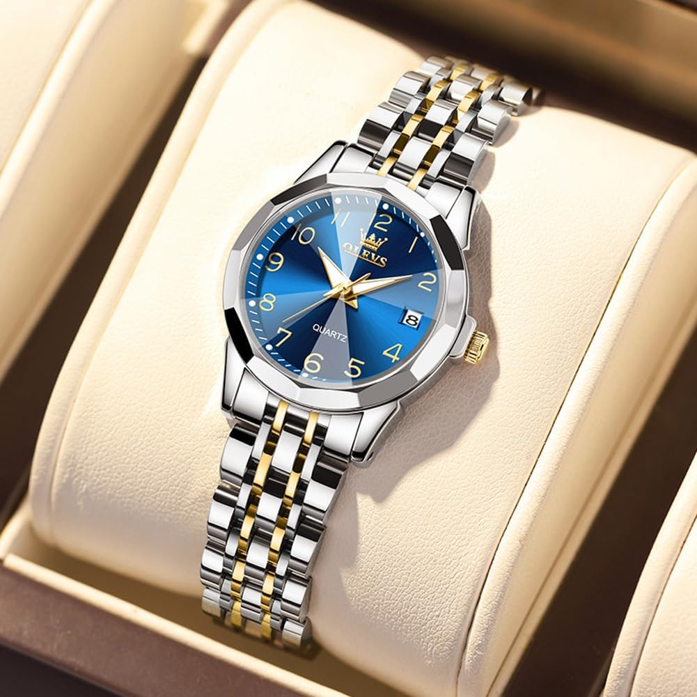 Olevs Women'S Watch Gold/Silver Analog Quartz Small Stainless Steel Business Formal Waterproof Luminous Date Ladies Watch