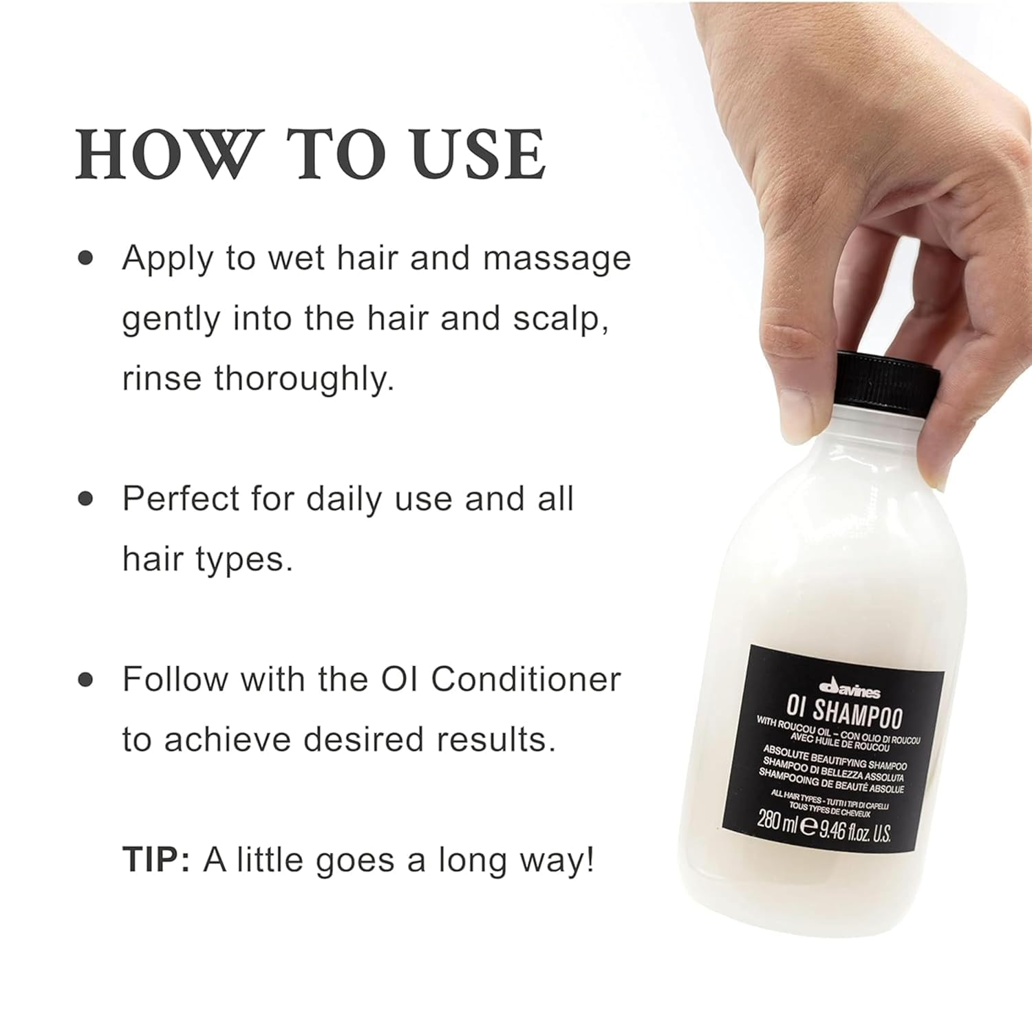 Davines OI Shampoo, Milky-Smooth Hydrating Cleanser for All Hair Types - Antioxidant-Rich Formula with Roucou Oil for Extraordinary Shine, Softness, Volume & Protection, Sulfate-Free
