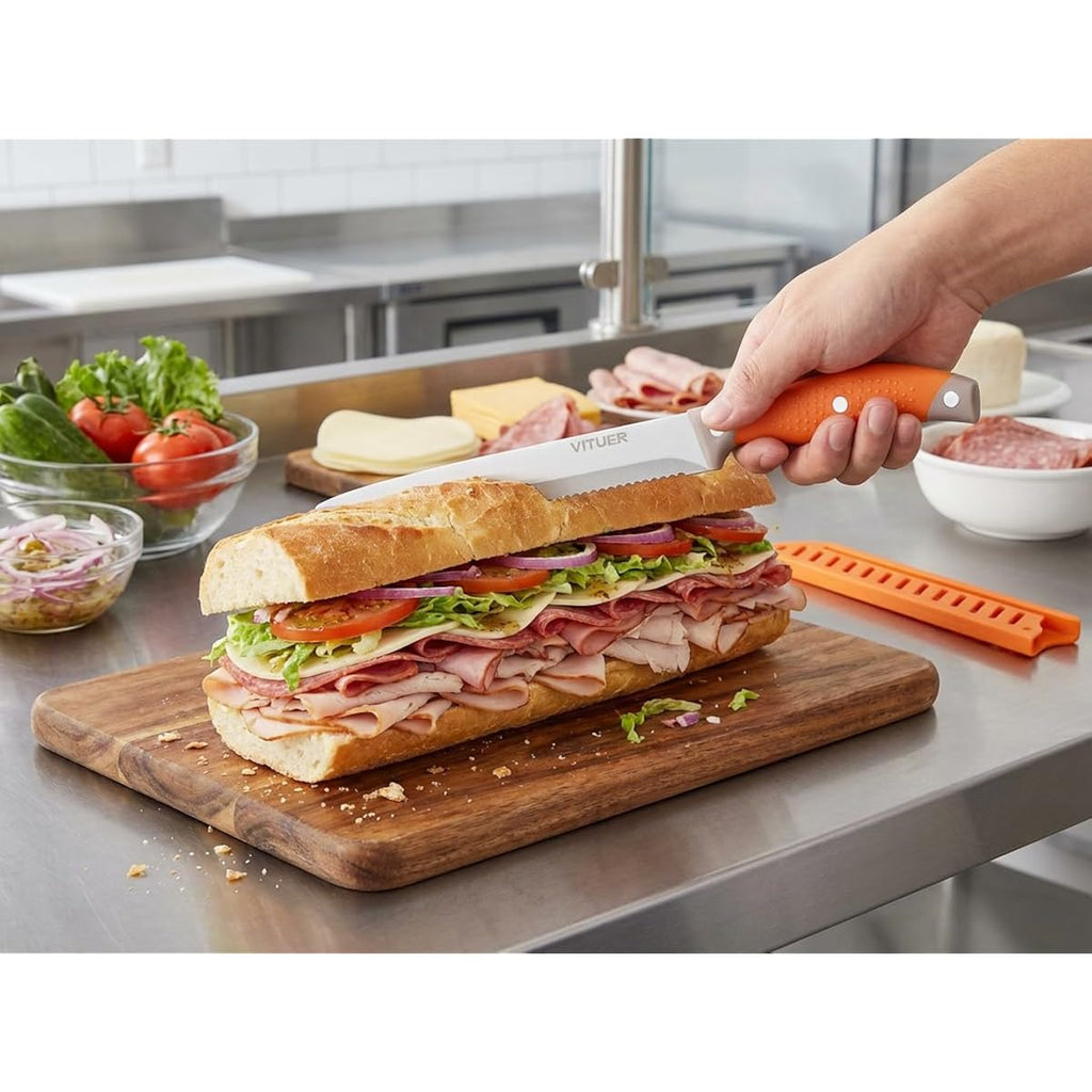 Vituer Bread Knife With Cover, 8 Inch Serrated Bread Knife For Homemade Bread, Bread Cutter Ideal For Slicing Homemade Bread, Bagels, Cake (8-Inch Blade With 5-Inch Handle)
