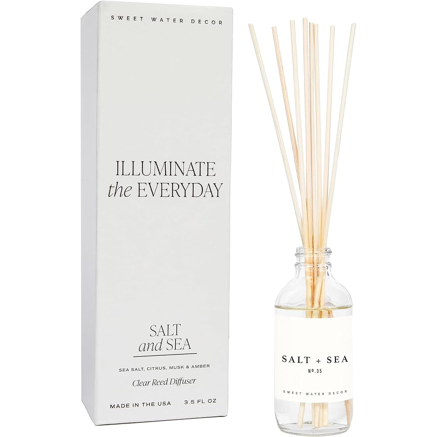 Sweet Water Decor Salt & Sea Reed Diffuser Set - Sea Salt Citrus & Musk Amber Scent Diffuser - Reed Diffusers For Home With Long Lasting Fragrance - Non-Toxic Oil Reed Diffuser - Made In The Usa