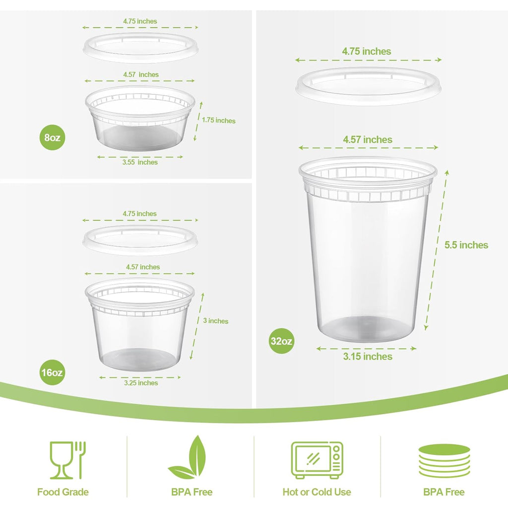 AOZITA 24 Sets Plastic Deli Food Containers With Lids, 8 oz 16oz 32oz Variety pack, Airtight Food Storage Containers, Freezer/Dishwasher/Microwave Safe, Soup Containers For Takeout Food Storage