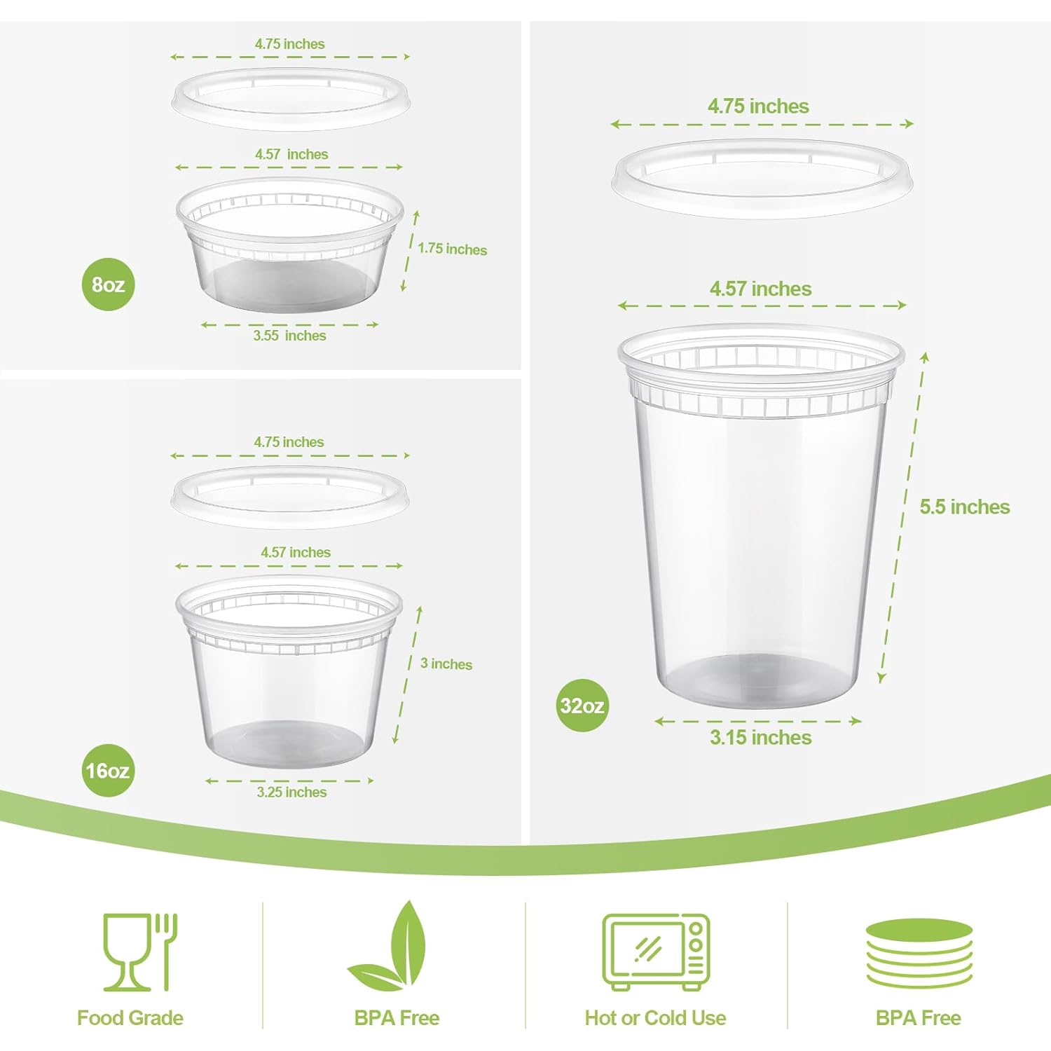 AOZITA 24 Sets Plastic Deli Food Containers With Lids, 8 oz 16oz 32oz Variety pack, Airtight Food Storage Containers, Freezer/Dishwasher/Microwave Safe, Soup Containers For Takeout Food Storage