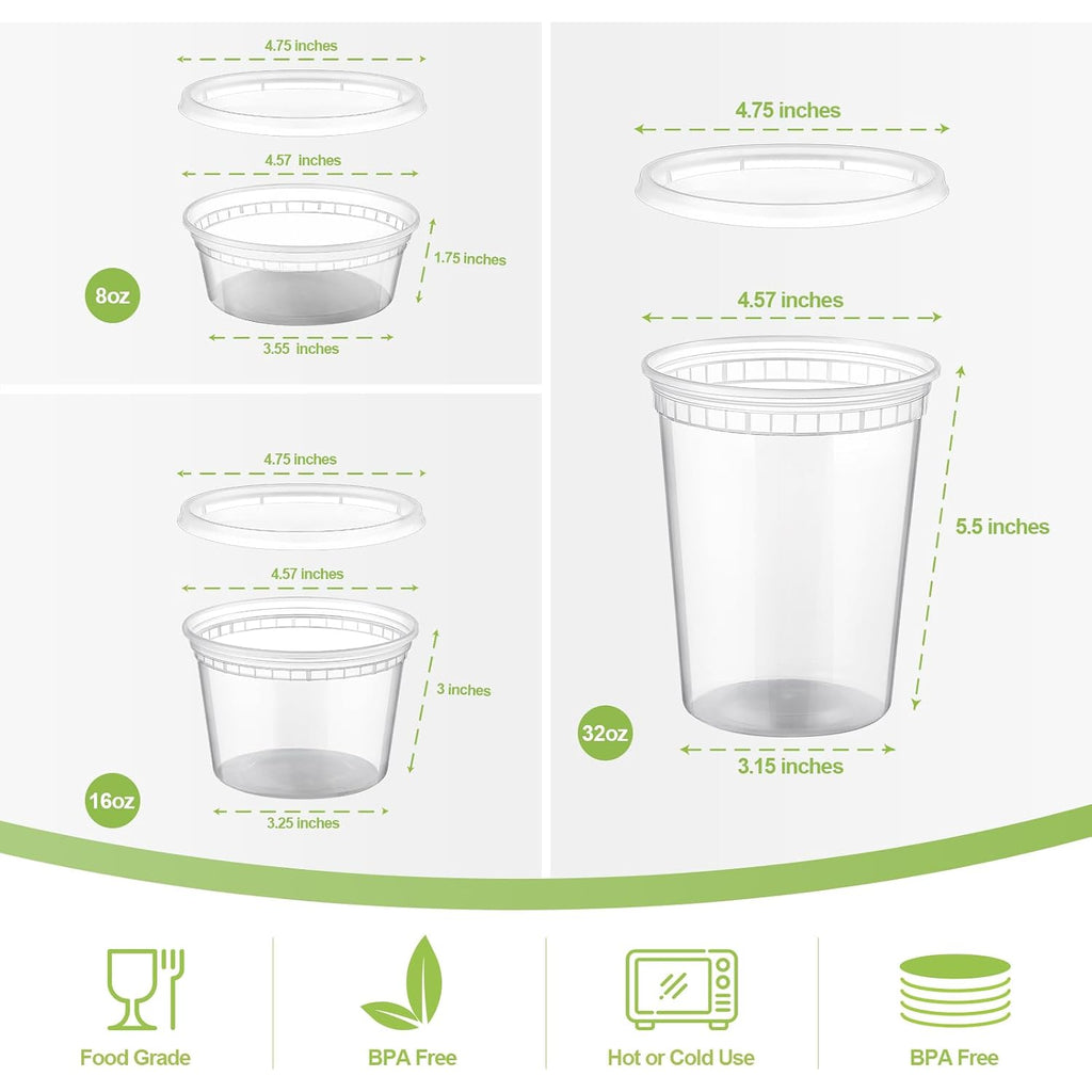Aozita 24 Sets Plastic Deli Food Containers With Lids, 8 Oz 16Oz 32Oz Variety Pack, Airtight Food Storage Containers, Freezer/Dishwasher/Microwave Safe, Soup Containers For Takeout Food Storage