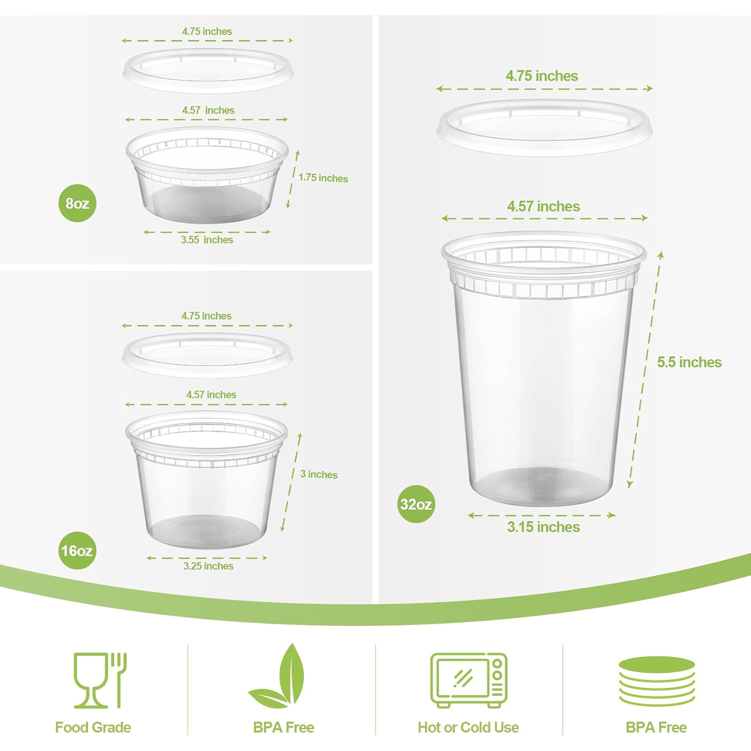 Aozita 24 Sets Plastic Deli Food Containers With Lids, 8 Oz 16Oz 32Oz Variety Pack, Airtight Food Storage Containers, Freezer/Dishwasher/Microwave Safe, Soup Containers For Takeout Food Storage