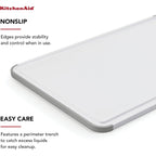 Kitchenaid Classic Plastic Cutting Board With Perimeter Trench And Non Slip Edges, Dishwasher Safe, 12 Inch X 18 Inch, White And Gray