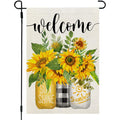 Summer Sunflower Garden Flag Mason Jar Double Sided 12X18 Inches Small Burlap Seasonal Welcome Yard Porch Decoration For Outside