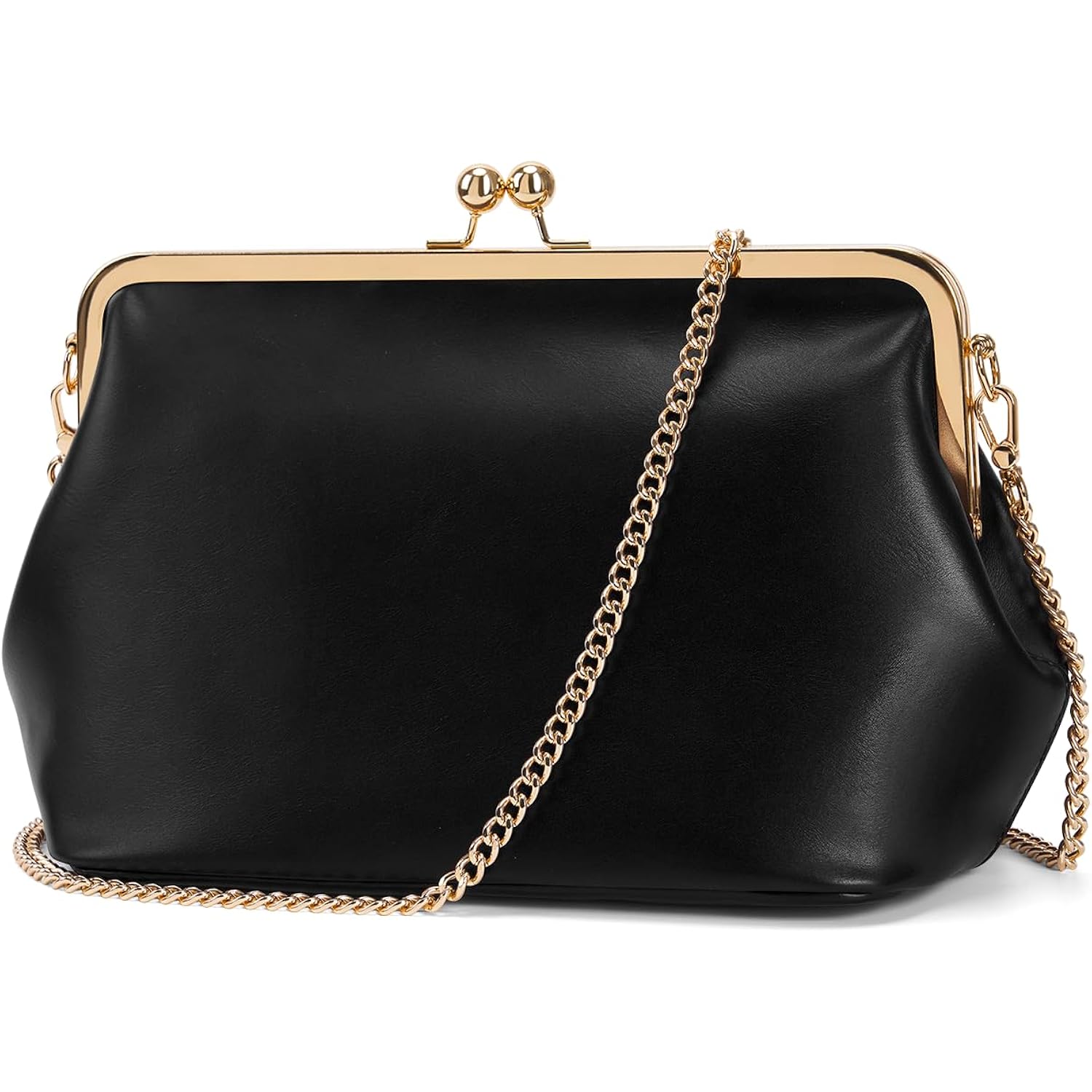 Women's Kiss Lock Crossbody Bag PU Medium Handbags Kiss Clasp Crossbody Shoulder Bags Tote Purse Messenger Handbag