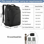 Matein Carry On Backpack, Extra Large Expandable Travel Backpack For Men | Airplane Approved, Weekender Bag For Women, Mochila De Viaje, Water Resistant, Lightweight Daypack For Flight, 40L, Black