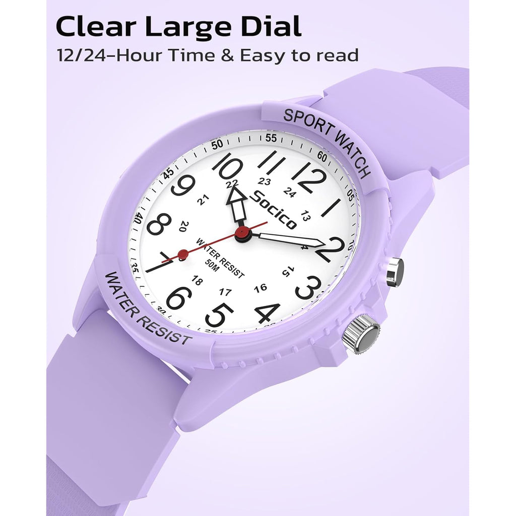 SOCICO Watch for Men Women Big Face Classic Analog Quartz Sports Backlight Unisex Waterproof Nurse Watch for Medical Army Military Time with Second Hand Easy to Read Casual Wristwatch