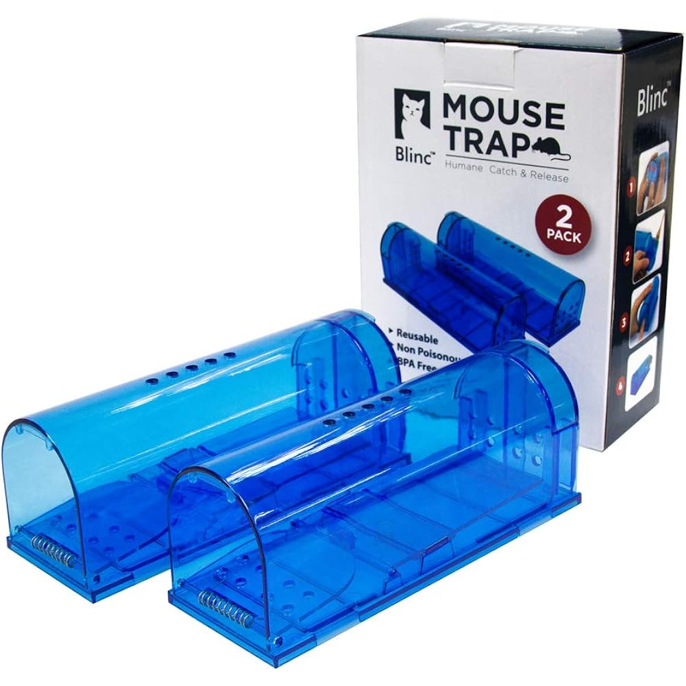 Humane Mouse Trap Reusable! [2-Pack] - Catch And Release No-Kill Rodent Traps For Indoors & Outdoors - Safe For Children & Pets - Reusable Mouse Catcher For Kitchen, Pantry & Garage Blinc (Blue)