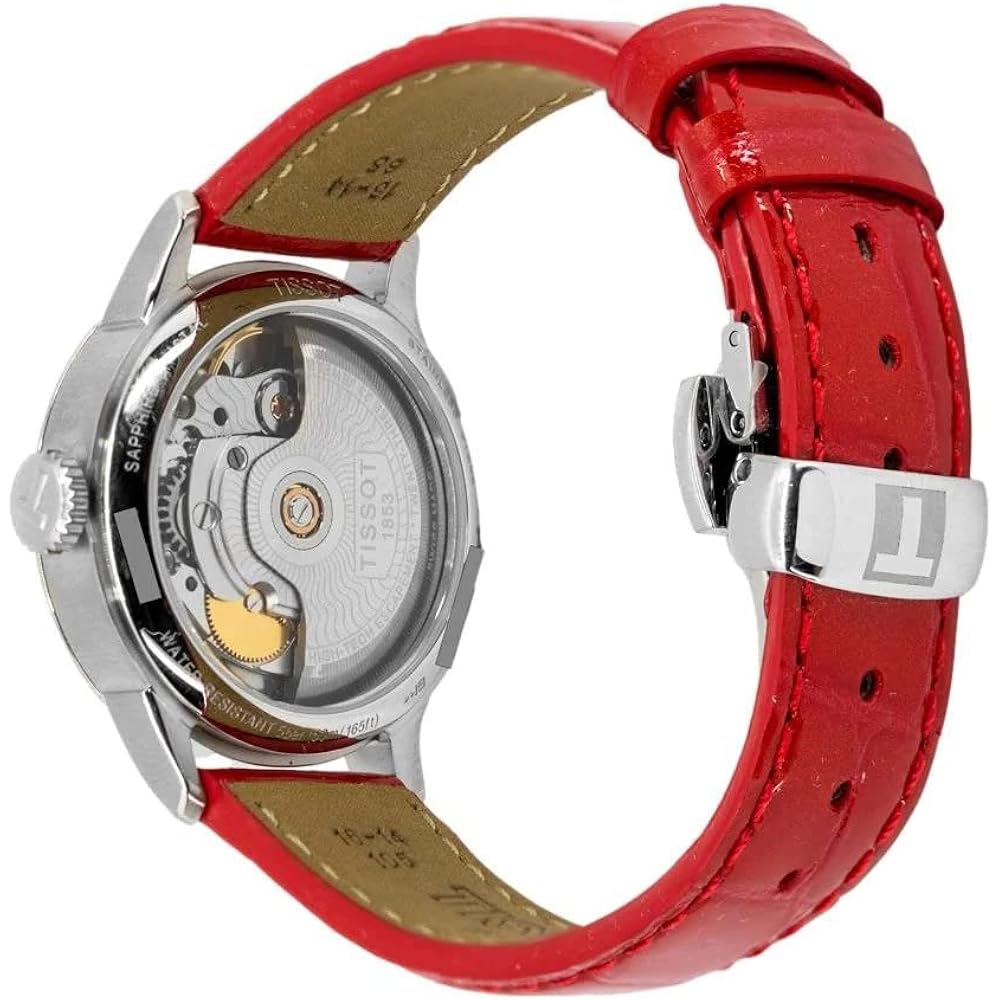 Tissot Womens Tissot Chemin Des Tourelles Powermatic 80 Lady 316L Stainless Steel Case Automatic Watch, Red, Leather, 16 (T0992071611800)