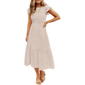 Zesica Women'S 2026 Summer Casual Flutter Short Sleeve Crew Neck Smocked Elastic Waist Tiered Midi Dress
