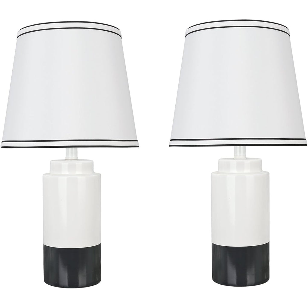 Aspen Creative 40114-32, Two Pack Set - 18 1/2" High Traditional Ceramic Table Lamp, Off White & Black And Empire Shaped Lamp Shade In Off White, 10" Wide