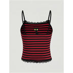 Soly Hux Women'S Y2K Lace Striped Cami Crop Tops Spaghetti Strap Cat Embroidery Camisole